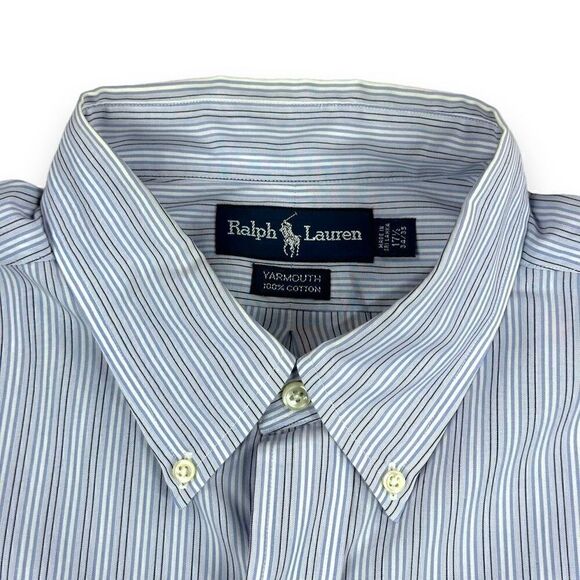 Ralph Lauren Shirt 17.5 34/35 Blue Pinstripe Yarmouth Long Sleeve Button Down‎ - Picture 6 of 9